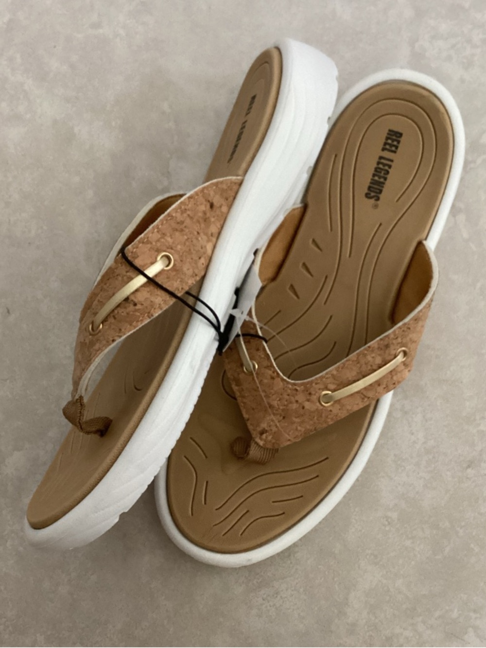 ☀️ NWT Reel Legends Cork Sandals Sz 9 Nautical flip flops non slip bottom - Picture 3 of 6